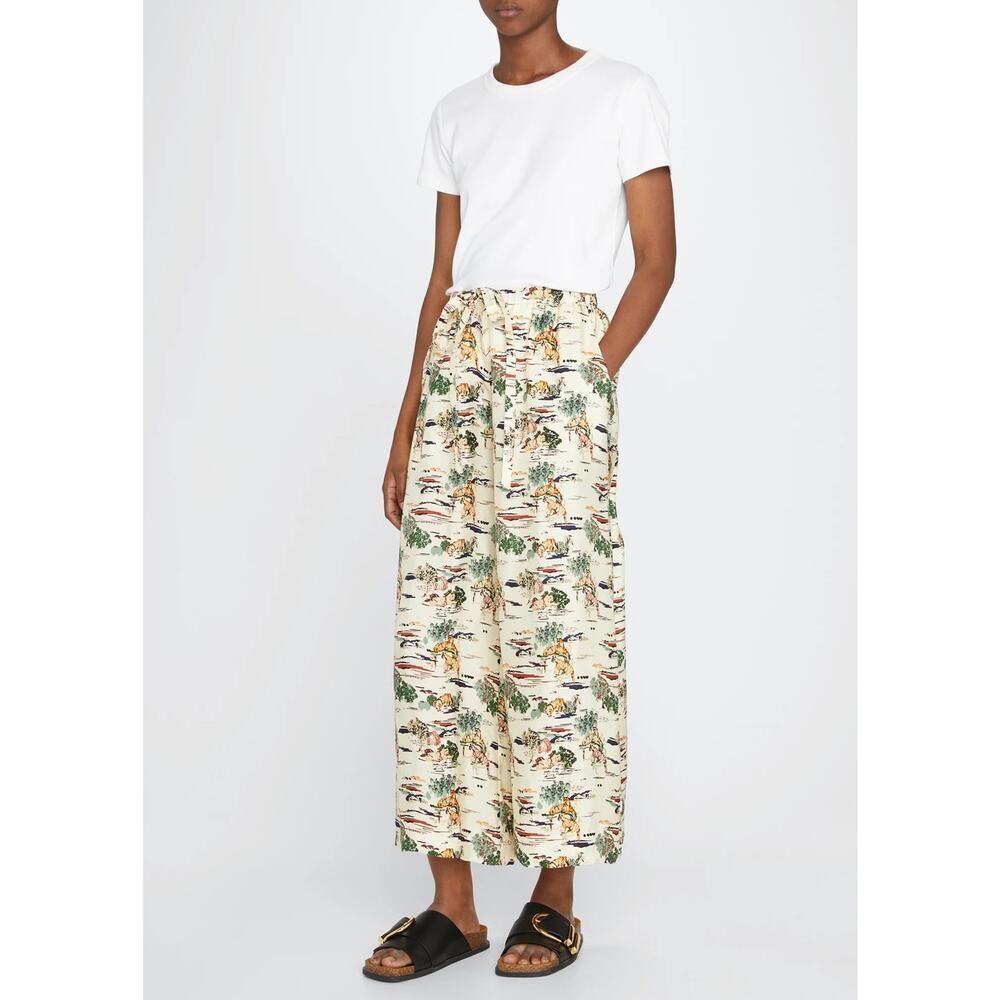 Khaite Phoebe Tiger Toile Pants Ivory Silk Wide Leg Ankle Drawstring Size L - Picture 4 of 11